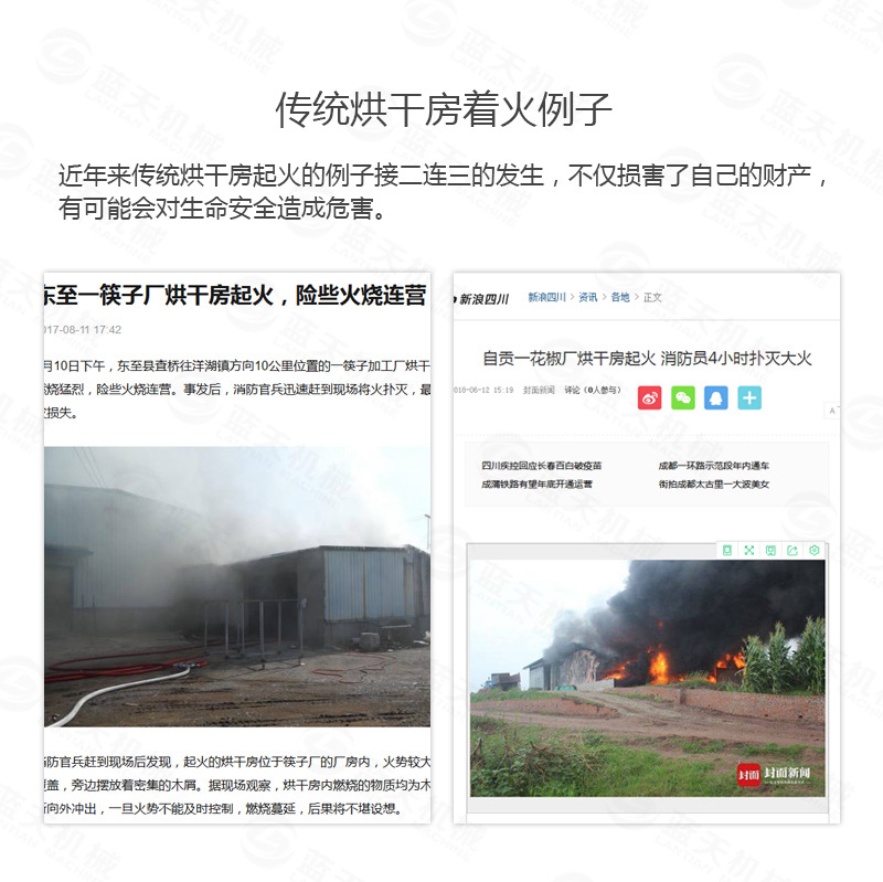 机制木炭烘干机传统烘干房着火案例